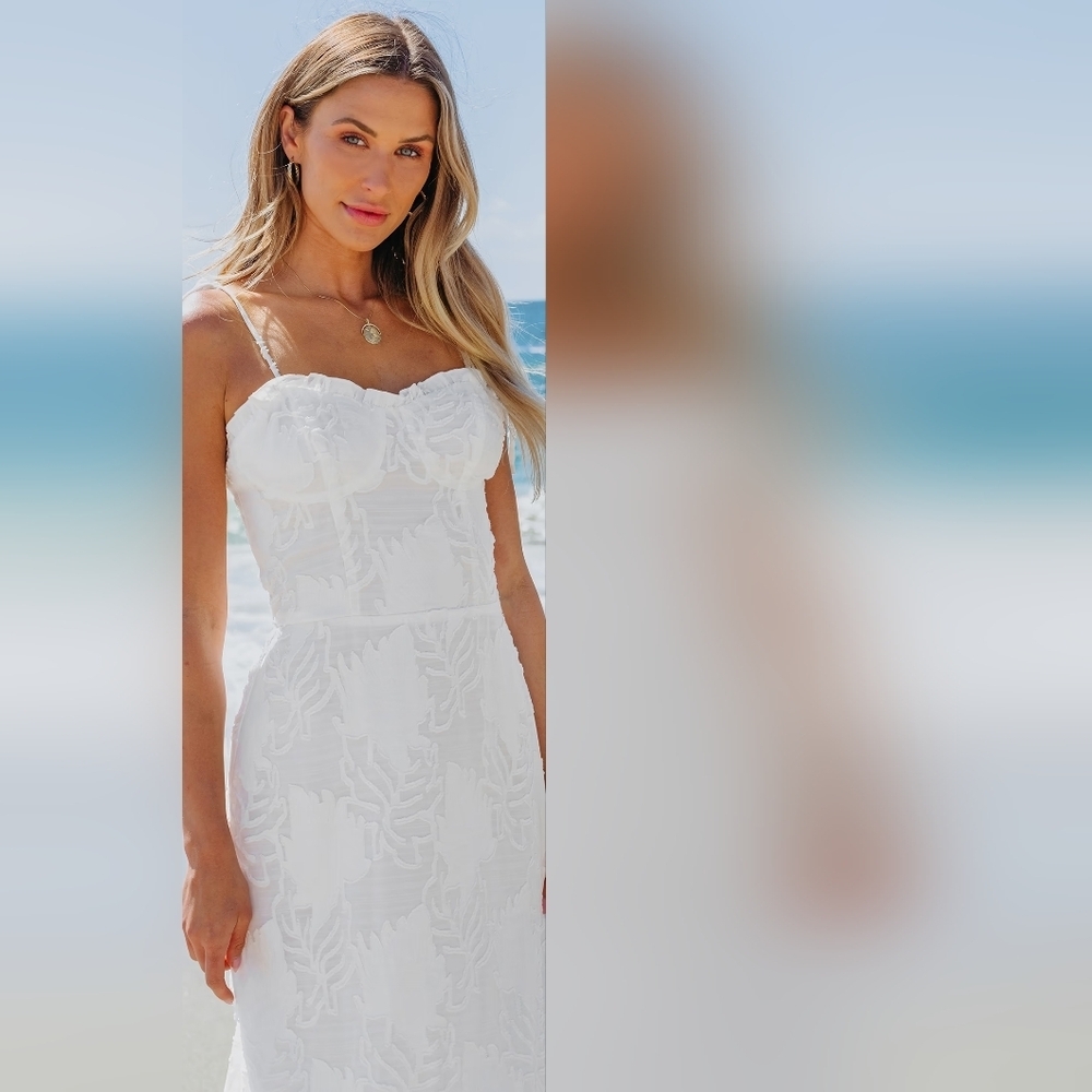 NWT White Sweetheart Tie Shoulder Hem Maxi Dress - Picture 3 of 7